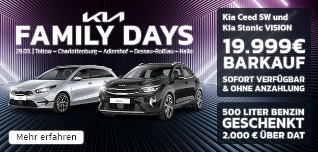 Kia Family Days am 29. März – 2.000 € für Ihren alten Gebrauchten!