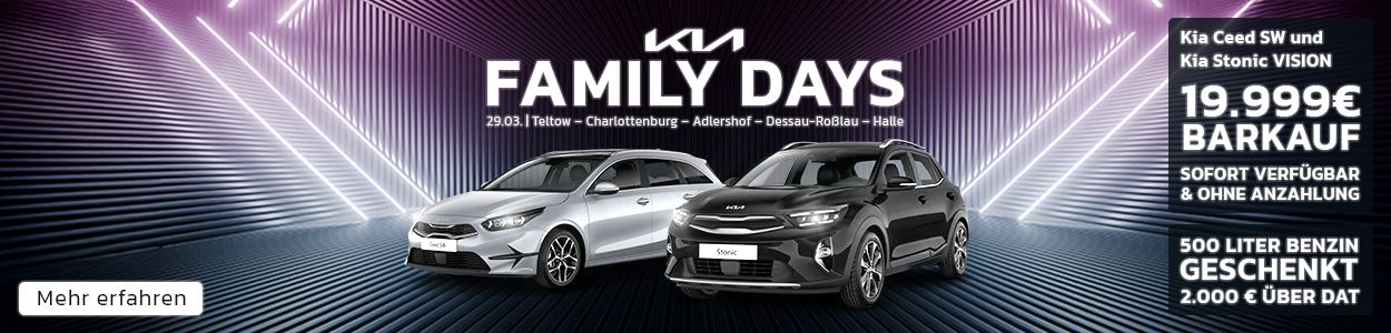 Kia Family Days am 29. März – 2.000 € für Ihren alten Gebrauchten!